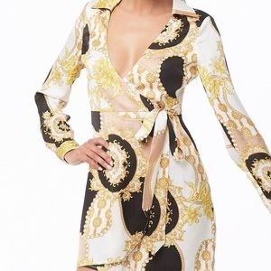 Baroque print long sleeve dress